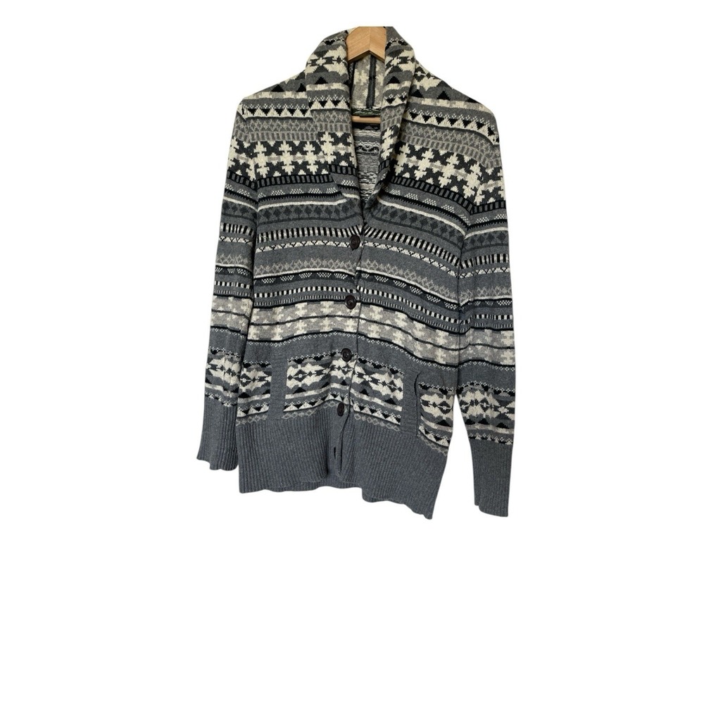 Eddie‎ Bauer Sweater Mens Wool Ski Cardigan Small Gray White Unisex